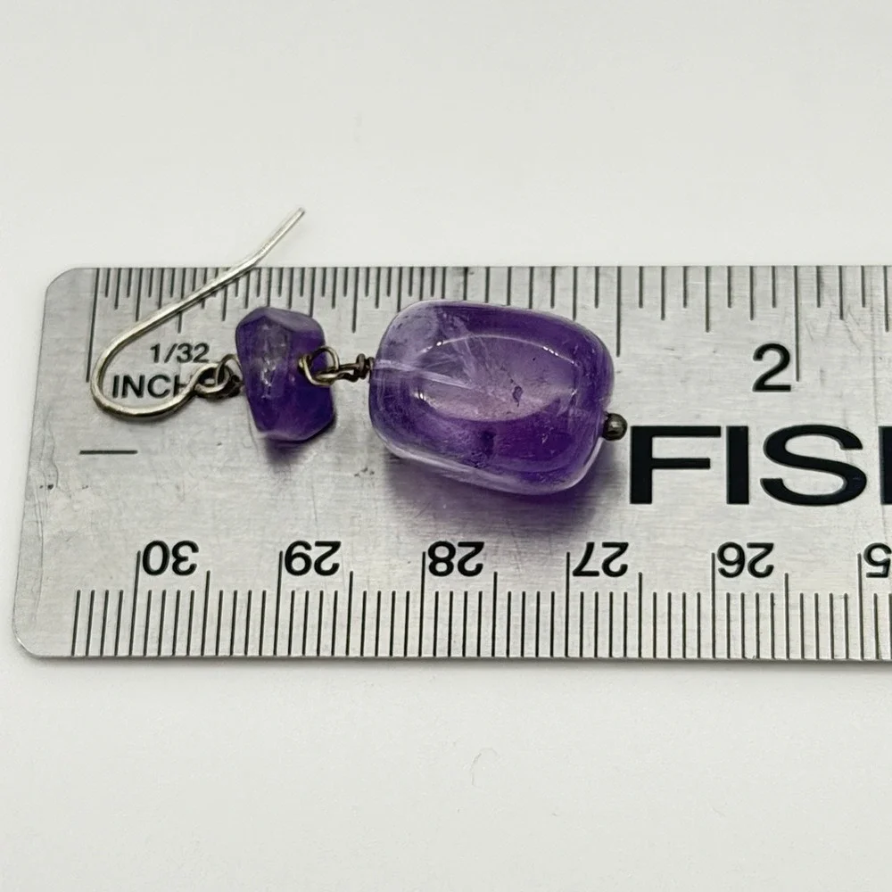 Vtg Sterling Silver Amethyst Earrings Chunky Dangle QVC Designer